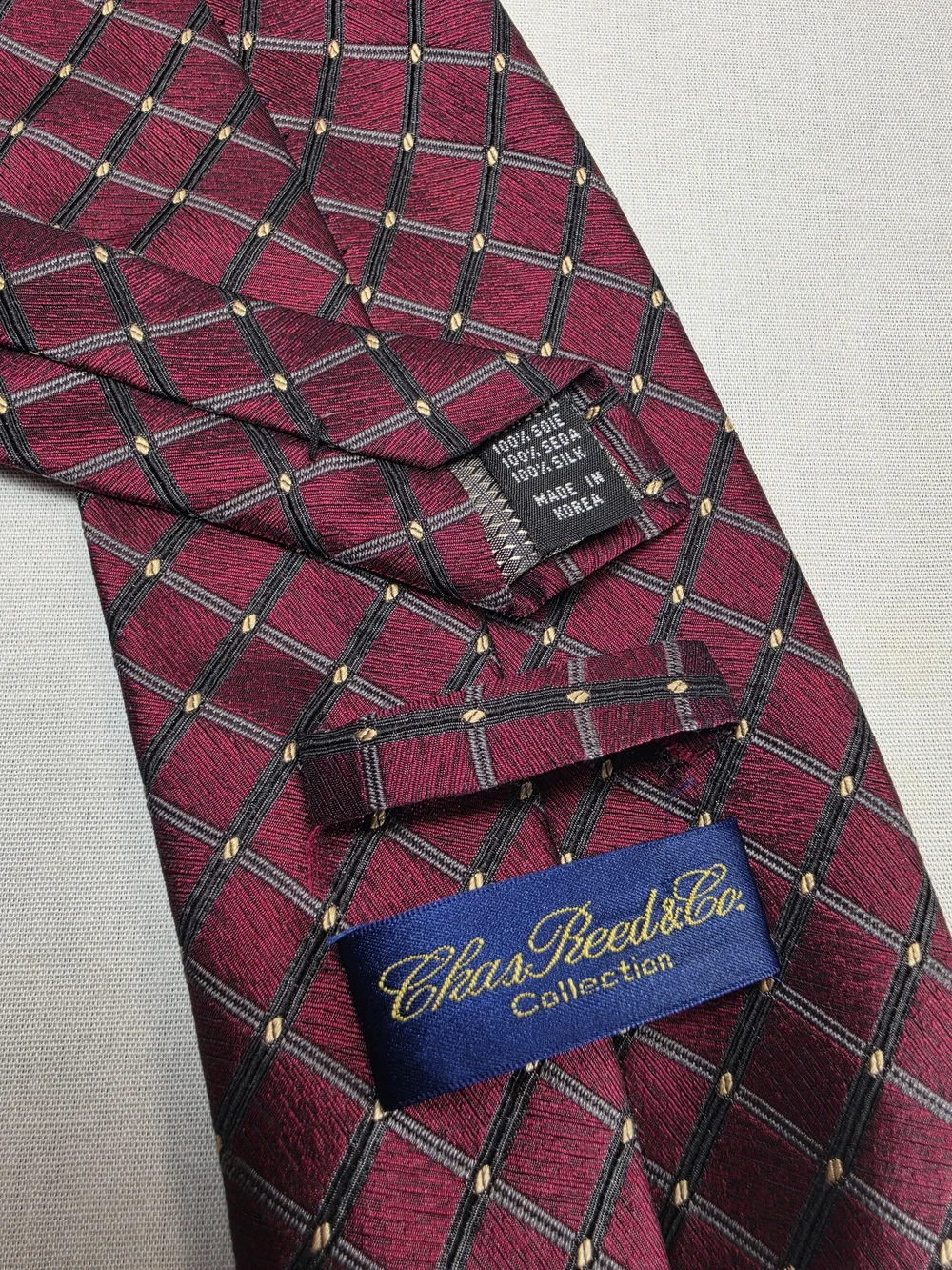 Men's Burgundy Lattice Pattern Dress Tie Chas Reed & Co Necktie
